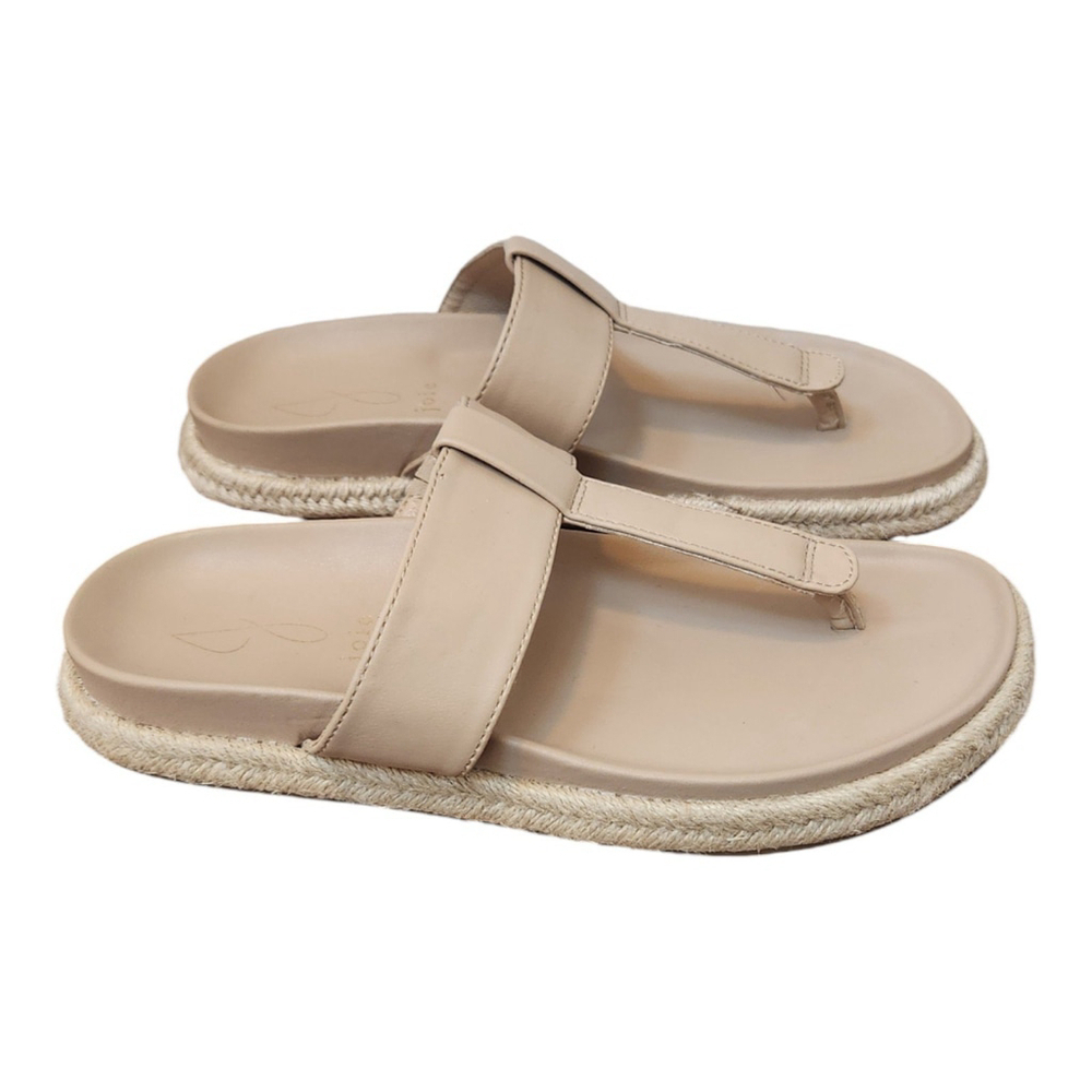 Joie Nacho Tan Faux Leather Boho Espadrille Thong T-Strap Jute Sandals Size 8 - Picture 5 of 12